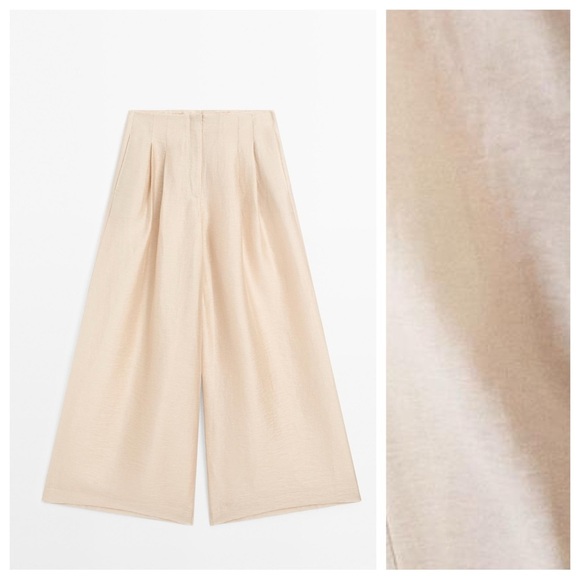 NWT. Massimo Dutti Golden Linen Blend Flowing Trousers with Darts. Size 6. - Picture 5 of 13